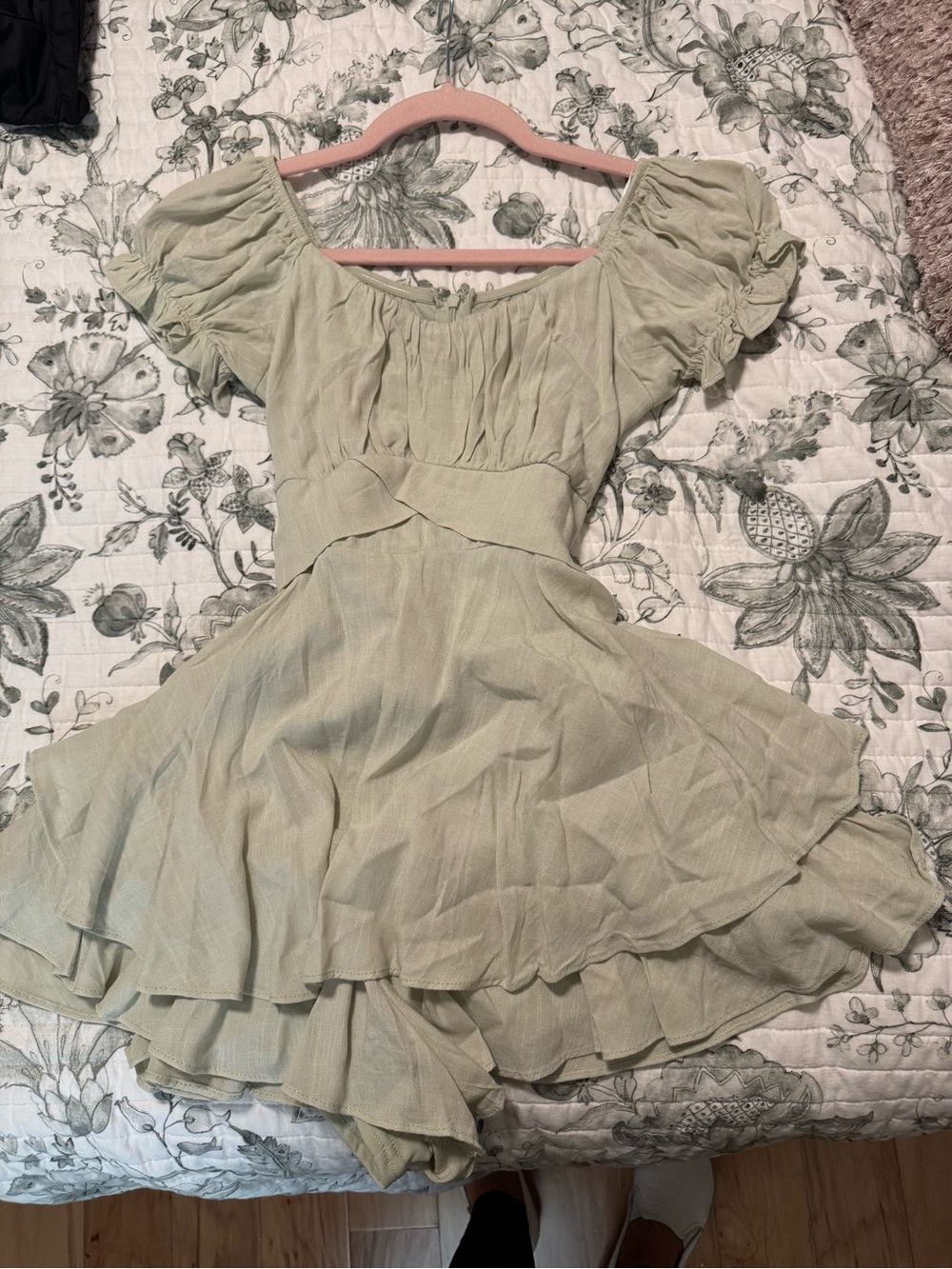 Altar'd State Sage Green Ruffled Mini Dress Romper